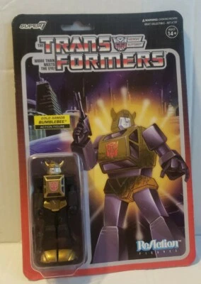 New Super7 ReAction Figures Transformers Gold Armor Bumblebee Goldbug Retro - Image 1 of 4