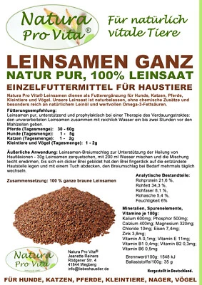 NATURA PRO VITA Leinsamen für Pferde natürliche Magenpflege Darmpflege gut für Verdauung 15kg