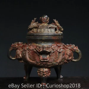 10.8" Marked Chinese Copper Gilt Dynasty Dragon Beast censer incense burner - Picture 1 of 9