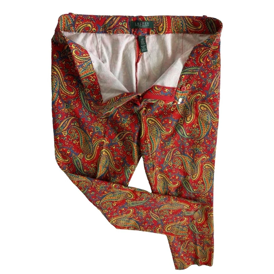 Pantalón Capri Lauren Ralph Mujer 12P Rojo Floral Cachemira Elastizado Boho Y2K Foto 1 de 4