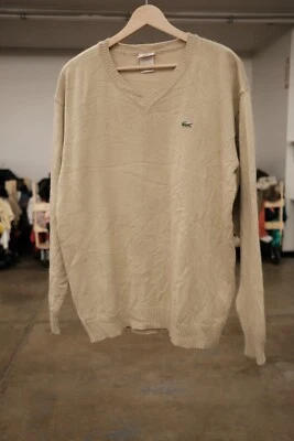 Suéter Pullover Manga Larga Cuello en V Algodón Tostado Crema Lacoste Para Hombre Talla 7 Foto 1 de 4