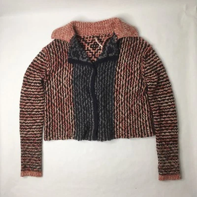 Suéter pequeno Free People feminino manga longa costas abertas vermelho cinza G - Imagem 1 de 4