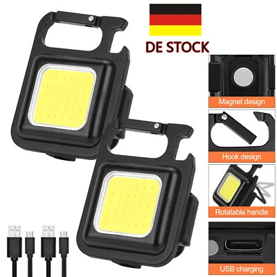 2/4 Mini Taschenlampe mit Akku COB LED Schlüsselanhänger Licht IP65 Magnet Lampe - Bild 1 von 4