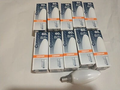 10 x Osram 60W 240V SES E14 Dimmable Opal  NEW Candle Light Bulb lamp JOB LOT - Image 1 of 4