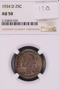 1934-D Washington Silver Quarter NGC AU-50 #5-035 - Picture 1 of 2