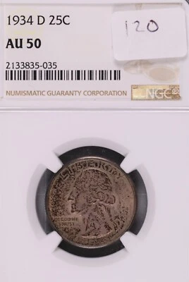 1934-D Washington Silver Quarter NGC AU-50 #5-035 - Image 1 of 2