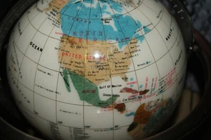 13 in. Gemstone Globe with Gold Colored Ambassador 3 Leg Stand Caribbean - Picture 1 of 9
