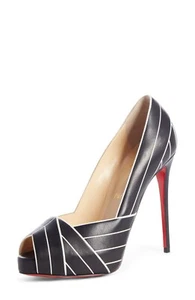 CHRISTIAN LOUBOUTIN UNDESSIN BLACK WHITE PEEP TOE PUMPS 39 I LOVE SHOES 120 MM - Picture 1 of 1