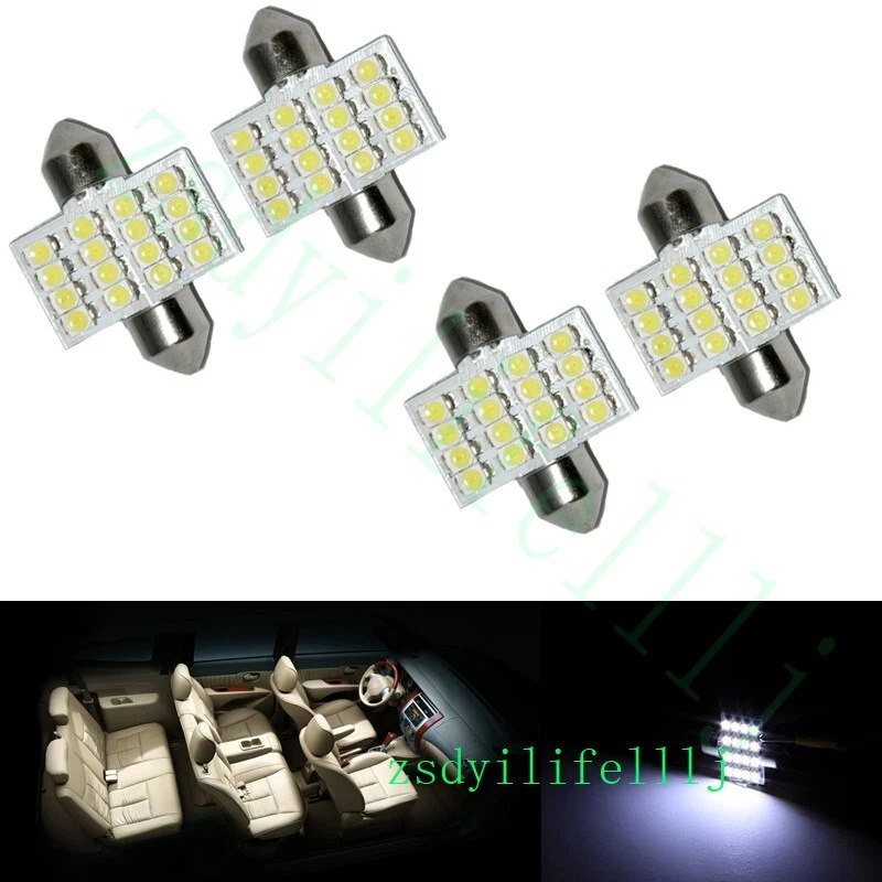 4xFor Nissan Versa Interior Front Rear Trunk Reading Light Lamp 31mm White 16LED - Image 1 of 1