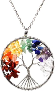 Baum des Lebens Anhänger Halskette, Edelstein Chakra-Anhänger, Kupfer Chakra Ede - Bild 1 von 6