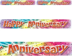 2x Happy Anniversary Banner Foil Party Wall Hang Decoration Pink Purple 2.7m - Picture 1 of 3