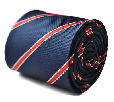 Corbata de diseñador para hombre - azul marino oscuro y rojo - corbata a rayas Repp Frederick Thomas Foto 1 de 4