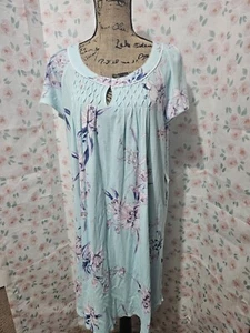 MISS ELAINE, NEW WOMEN'S AQUA/LAVENDER COTTON BL CAP SLEEVED NIGHTGOWN, SIZE 2X - Picture 1 of 11