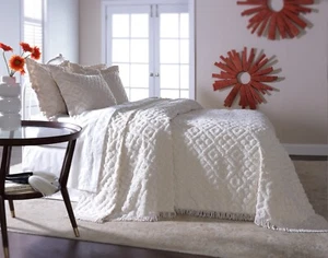 DIAMOND TUFTED CHENILLE BEDSPREAD 100% COTTON - Picture 1 of 8
