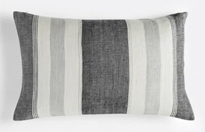Rejuvenation Pillow Cover Stripe Silk Throw Accent Gray Ivory Neutral Farmhouse - Picture 1 of 1