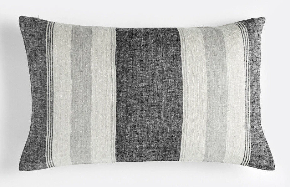 Омоложение подушка чехол полоски шелк бросить акцент серый слоновой кости нейтральный фермерский дом - Изображение 1 из 1