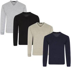 MENS V NECK SOFT KNIT JUMPER SWEATER PULL OVER LONG SLEEVE PLAIN TOPS PLUS SIZE - Picture 1 of 5