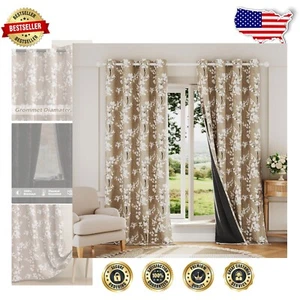 Elegant Floral Grommet Curtains - 84" Blackout Drapes for Stylish Living Rooms - Picture 1 of 9