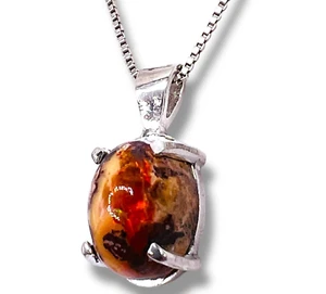 925 Sterling Silver Real Mexican Opal 5.00 Ct Orange Pendant Necklace 18" - Picture 1 of 10