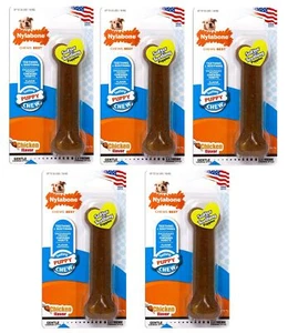 Nylabone 5 Pack of Puppy Chew Bone Toys, Medium, Chicken Flavor, Made in The USA - Picture 1 of 1