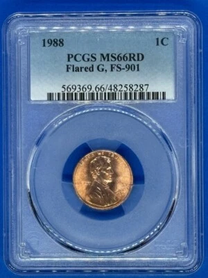 1988 1C PCGS MS66RD Flared G, FS-901 - Image 1 of 3