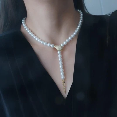 Collar de perlas blancas cabeza de serpiente natural del mar del Sur AAAA 8-9mm diseño único S925 Foto 1 de 4