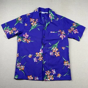 Vintage Hilo Hattie Shirt Mens L Aloha Hawaiian 60s Floral Tiki Purple Luau Camp - Picture 1 of 8