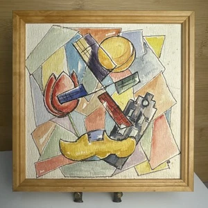 6.5x6.5” Framed Cubist Watercolor And Ink Gallery Wall Art Image Pine - Picture 1 of 2