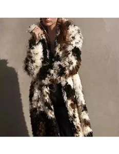 NWT ANTHROPOLOGIE Long Shaggy Coat Women's Size XXS Brown Motif Faux Fur - Picture 1 of 3