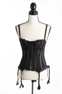 Vintage AUBADE PARIS Size 34B Classic Black Bustier Corset Garter Straps - Picture 1 of 7