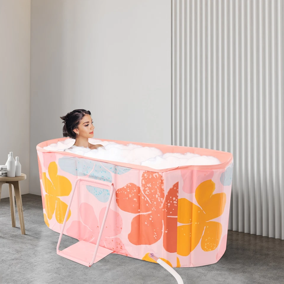 Pink Foldable Bathtub Portable Insulated Bathtub PVC Ice Bath Tub for Adult 1.2m - Image 1 of 4