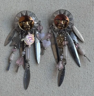 "Pendientes poste cara luna celeste 3,5"" tono plata/latón #9" Foto 1 de 4