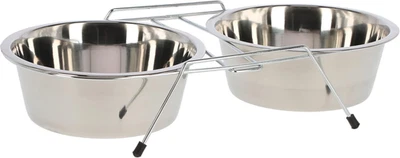 Kerbl, Supporto Doppio per Ciotole, Con 2 Ciotole in Acciaio Inox, Antiscivolo,  - Immagine 1 di 4