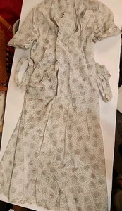 Vintage Sheer Short Sleeve Robe Dressing Gown Blue MD Ruffles High Neck Floral - Picture 1 of 9