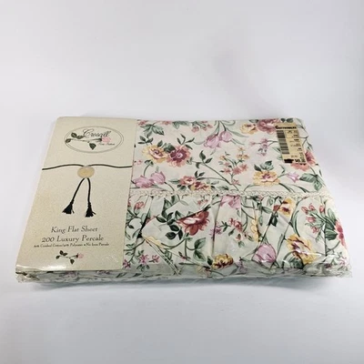 Vtg Croscill Vienna King Size Bedskirt Floral Shabby Sheek 6845 USA Cotton Blend - Image 1 of 4