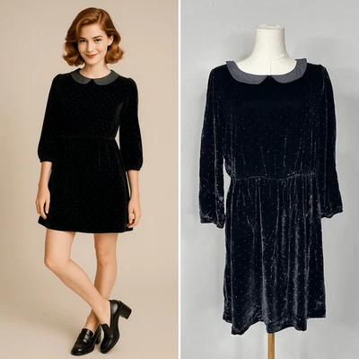 Alexa Chung X Madewell Black Velvet Dot Dress 10 NWT Twee Holidays Gothic Mod - Image 1 of 4