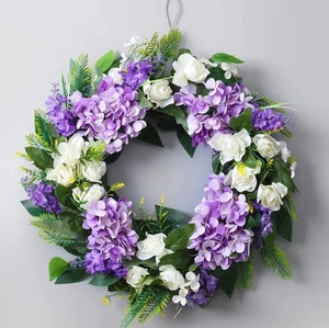Summer Wreaths for Front Door Green Plant Purple Hydrangea Weaths 18 inch on ... - Picture 1 of 8