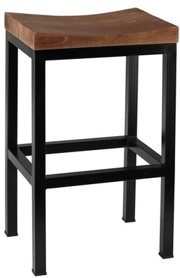 Kitta Metal Barstool with Solid Wood Seat, 27", Black - Image 1 of 3