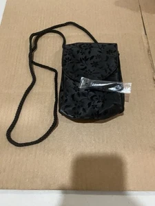 NWOT VTG Avon Black Evening Crossbody Shoulder Purse Bag w/Tassel Floral Print - Picture 1 of 5