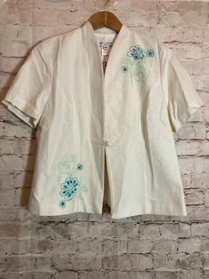 Miss Dorby Top 女式 10 小号奶油色单扣被套花卉刺绣 — 第 1/4 张图片