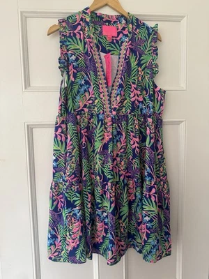 Vestido regata feminino Lilly Pulitzer sem mangas rosa floral algodão GG novo com etiquetas - Imagem 1 de 4