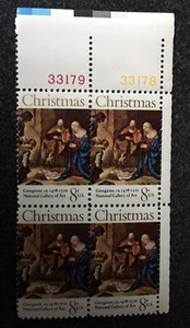 1971US #1444 Christmas Adoration of Shepherds by Giorgione - Plate Block of 4 - Picture 1 of 3