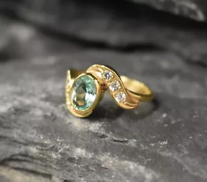 1.70 Ct Oval Cut Aquamarine Natural Diamond Engagement Ring 14K Yellow Gold 7 8 - Picture 1 of 8