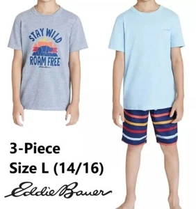 Eddie Bauer Boys 3-Piece Sleep Set - 2x Tee 1x Short - Size L (14/16) - 1385272 - Picture 1 of 7
