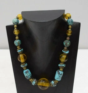 Necklace Chinese Turquoise Gold Beaded Necklace - Picture 1 of 2