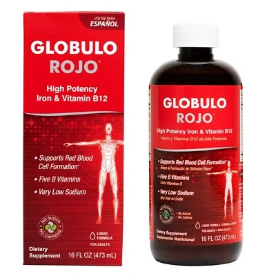 Globulo Rojo Suplemento Dietético Líquido, Vitaminas B y Hierro 16 FL OZ B.B. 27/03 Foto 1 de 4