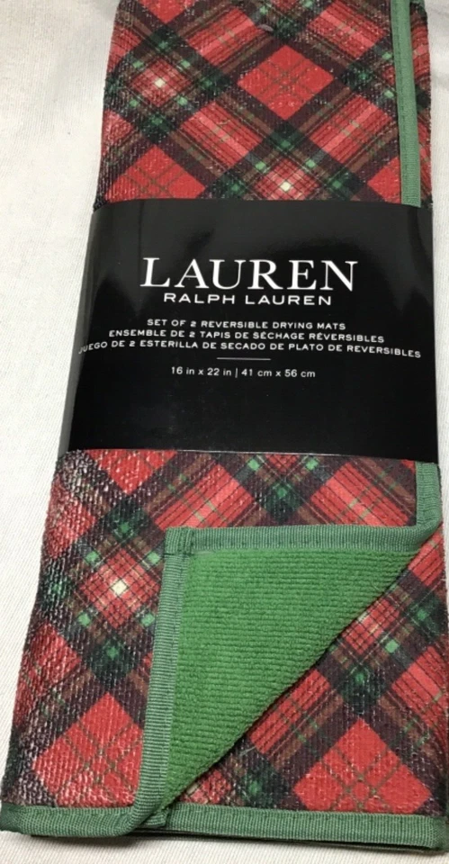 LAUREN RALPH LAUREN KITCHEN DRYING MATS (2) RED GREEN CREAM 16 X 22 NIP - Image 1 of 1