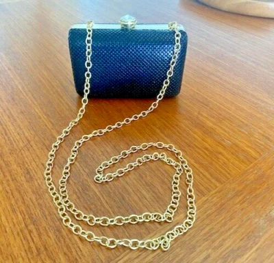 Bolso sin asas Sondra Roberts de noche con cuentas de malla negra/dorada - cadena desmontable Foto 1 de 4