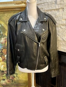 Vintage 1990s Wilsons Cropped Leather Motorcycle Biker Punk Moto Jacket Womens M - Picture 1 of 13