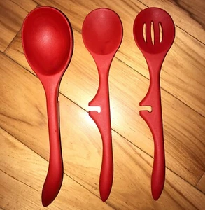 Set of 3 Rachael Ray Lazy Spoon, Ladle & Slotted Spoon, Red, Silicone - Picture 1 of 3